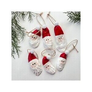 NWT Hand Painted Santa Claus Oyster Shell Ornaments - Set of 6